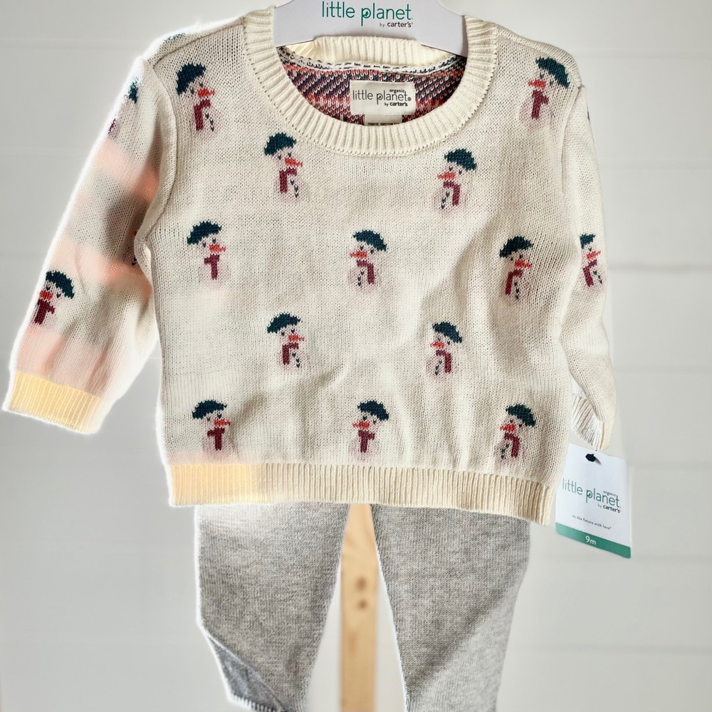 Little Planet by Carter's Organic Snowman Sweater and‎ Leggings Set 9 Months